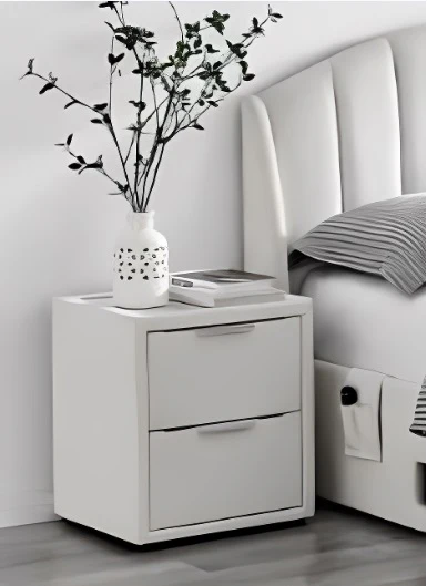 2 Drawer Cream Velvet Side Unit With Glass Top & USB